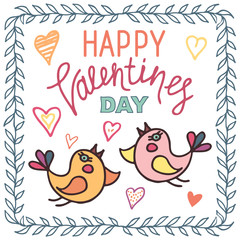 Valentine's day birds. Hand draw vector illustration in doodle s