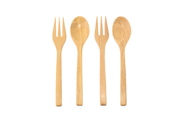 wooden spoon and fork on white background