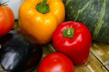 bell pepper, tomato. eggplant, pumpkin