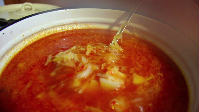 Stove top with pan of russian borsch