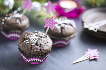 Chocolate Cupcake with Snowflakes in Pink Punnet