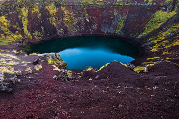 Kerid Icelandic blue volcanic crater lake © shatkhin