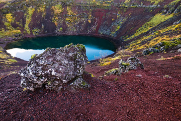 Kerid Icelandic blue volcanic crater lake © shatkhin