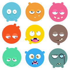 Set of cartoon faces with expression of emotions