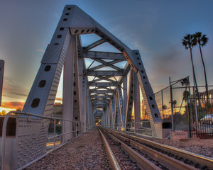 Fototapeta premium Close view of iron construction of train trestle.
