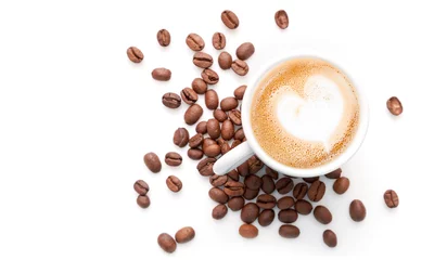 Rolgordijnen Small cup of cappuccino with coffee beans © evannovostro