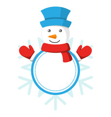 Christmas Label Icon Flat with Snowman Isolated on White