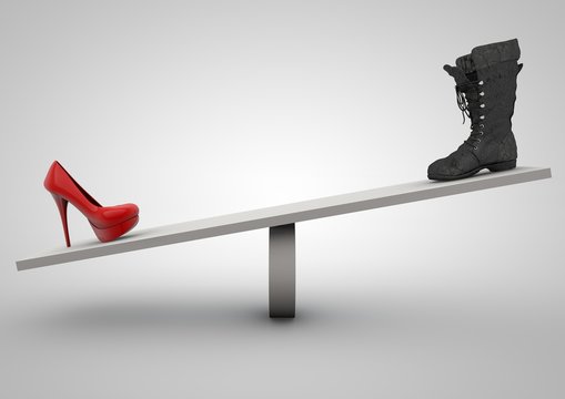 high heel and boot balance concept