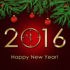 Fototapeta na wymiar Happy New Year 2016 background with gold clock