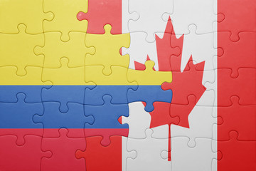 puzzle with the national flag of canada and colombia