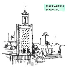 Marrakesh Morocco Black  building hand drawn ink vector illustration