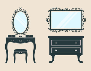 dressing table and vintage table on a background