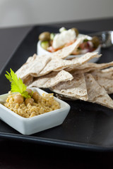 Pita with Greek Salad and Hummus Dip Plate