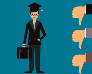 Graduate can not find a job. Social problems. Vector illustration
