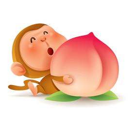 Fototapeta premium Chinese Zodiac - Monkey. Chinese New Year. Monkey holding a peach. 
