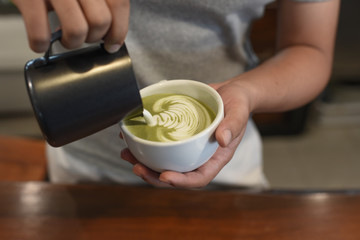 matcha latte in coffee shop