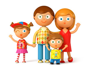 Happy family, posing together. Isolated on white background. 3d render