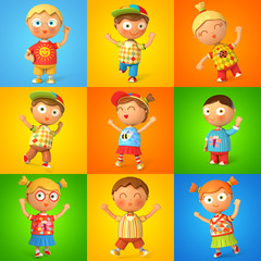 Group of children jumping. 3d render. Set