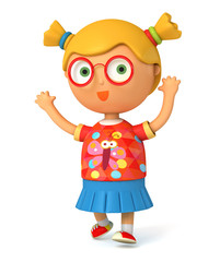 Smart girl. Back to School. Isolated on white background. 3d render