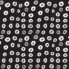 Hand drawn black brush circles and dots seamless pattern, vector illustration