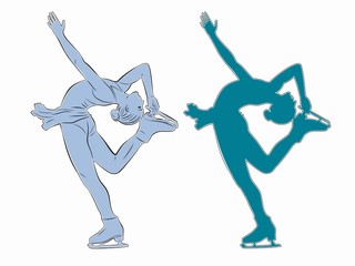 silhouette woman figure skater, vector illustration © oldok