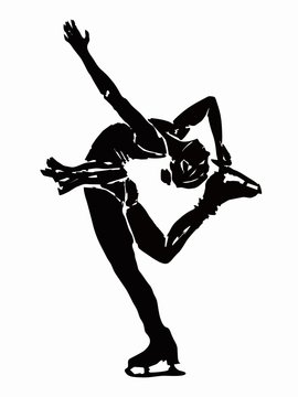 silhouette woman figure skater, grunge vector illustration