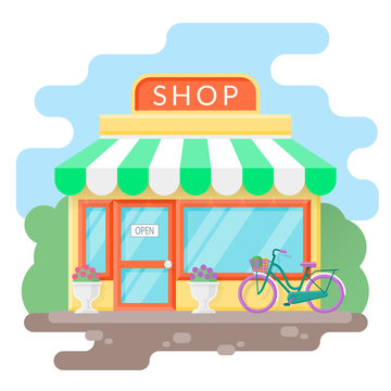 Small cozy shop. Flat vector illustration