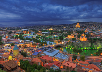 Evening view of Tbilisi from Narikala Fortress, Georgia country