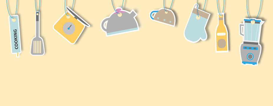 kitchen and cooking tools icons - sticker banner