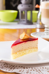 Slice of cake with jam topping