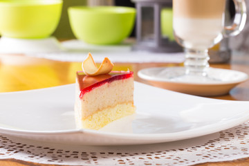 Slice of cake with jam topping