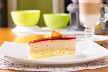 Slice of cake with jam topping