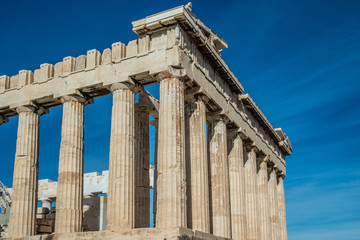Columns of the Parthenon atop the Acropolis in Athens, Greece