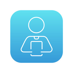 Man holding digital tablet line icon.