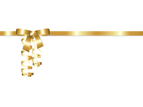 Elegant golden gift ribbon bow with streamers