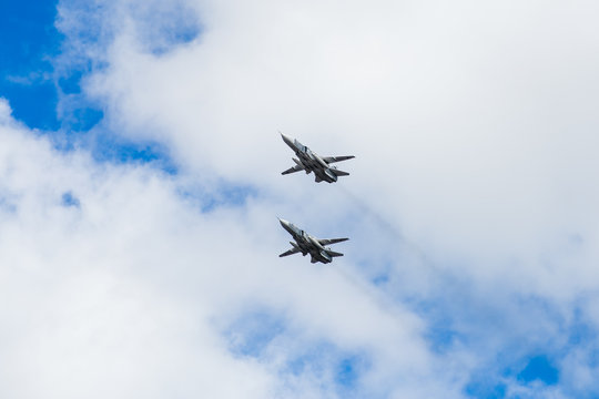 Two Russian Attack Planes SU 24 On Exhibition