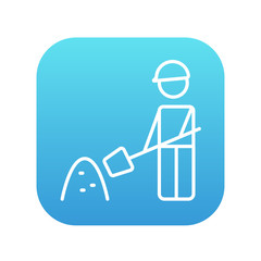 Man with shovel and hill of sand line icon.