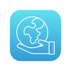 Hand holding the Earth line icon.