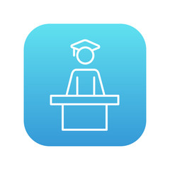 Graduate standing near tribune line icon.