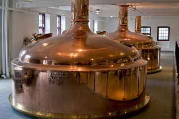 Copper distillery tanks in old brewery.