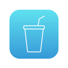 Disposable cup with drinking straw line icon.