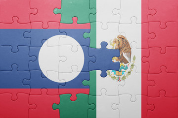 puzzle with the national flag of laos and mexico