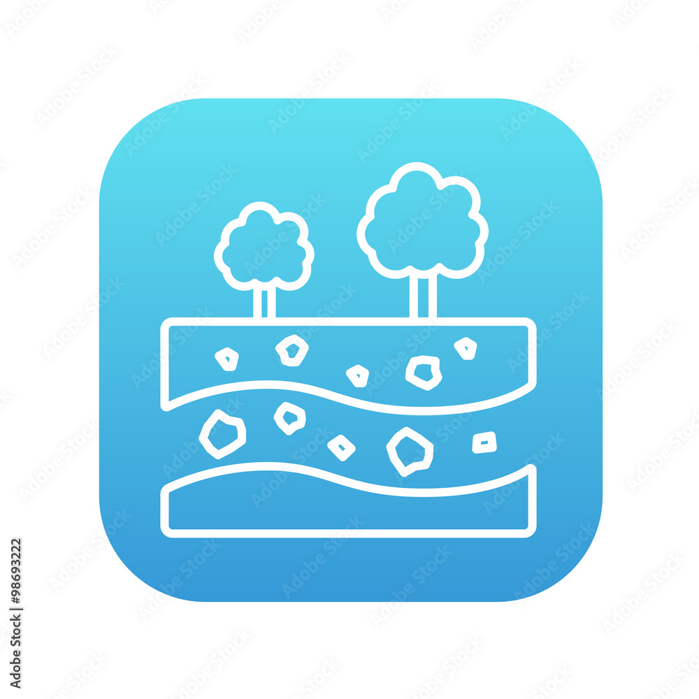 Poster cut of soil with different layers and trees on top line icon.