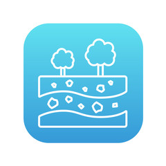 Cut of soil with different layers and trees on top line icon.