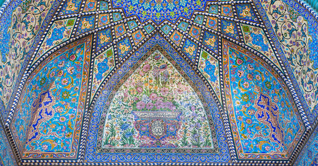 Blue color patterned dome with tiles of ersian mosque in Iran