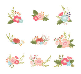 set of lovely flower design elements