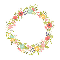 floral wreath isolated on white - 98694293