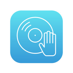 Disc with dj hand line icon.