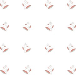 Seamless floral texture. Cool shades, pink sheets, flowers, on white background, hand drawing. Design element, summer, vector