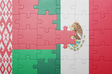puzzle with the national flag of belarus and mexico
